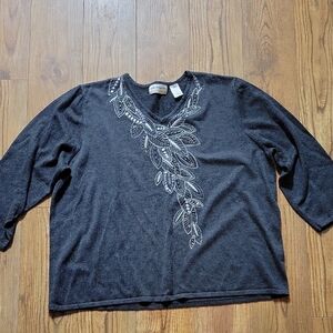 Alfred Dunner Gray Blouse with Embellished Design